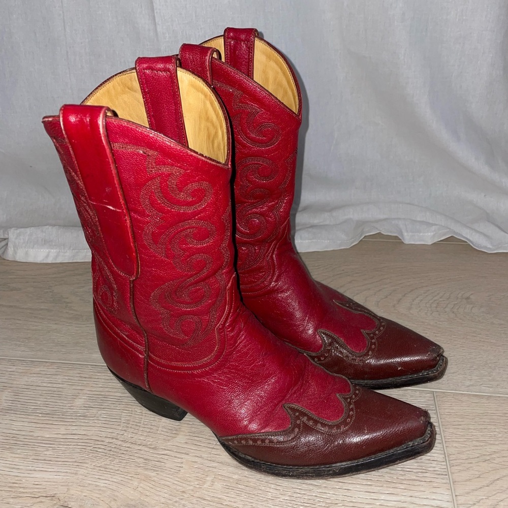 Old Gringo Red Leather Cowboy Boots Embroidered Women's Rodeo Festival